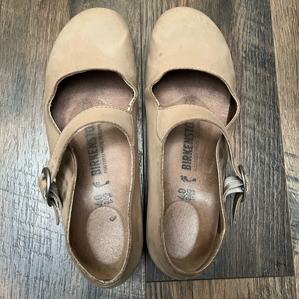 Birkenstock TRACY Mary Jane Shoes Womens 9 EU 40 Nubuck Leather Tan Beige Buckle